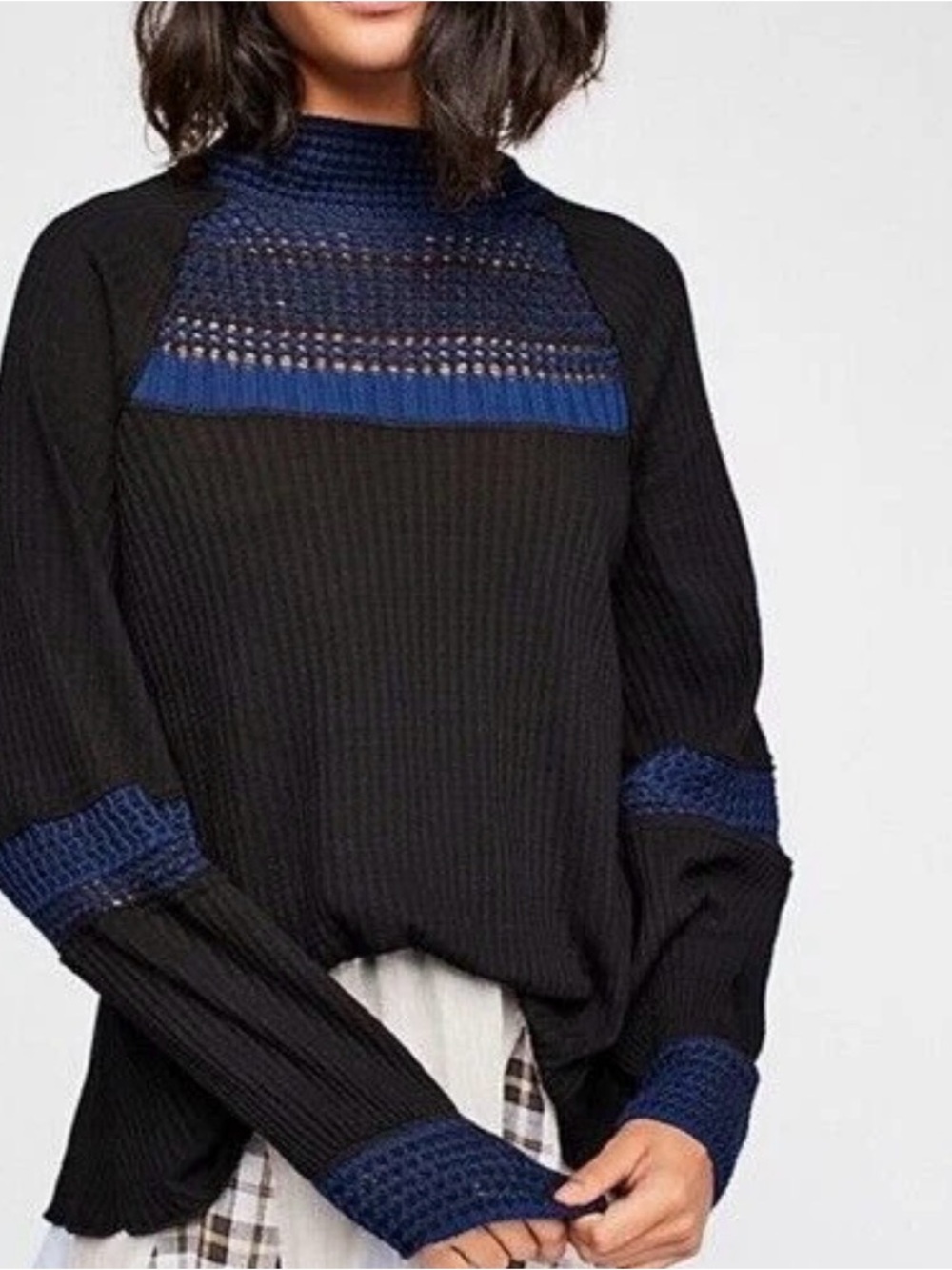 Free people snow day ribbed mock neck long sleeve Crochet top womens size XS